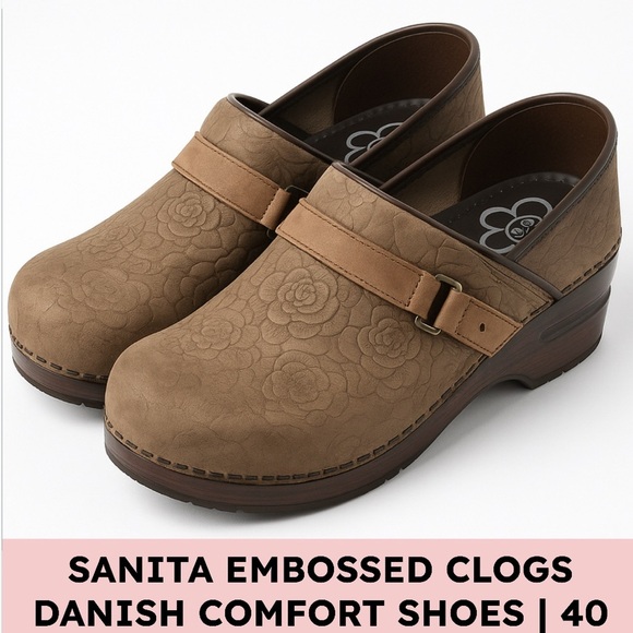Sanita Shoes - Sanita Embossed Leather Clogs Floral Tooled Brown EU 40 / US 9.5–10